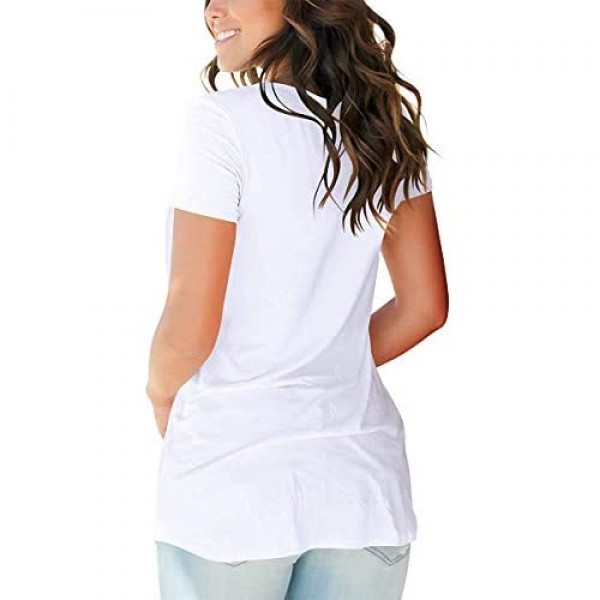 NSQTBA Womens Short Sleeve V Neck T Shirts Loose Casual Summer Tops Tees with Pocket