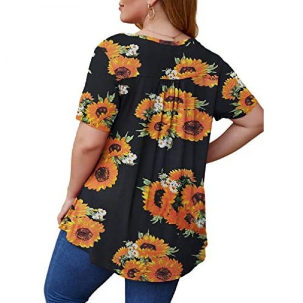 OmicGot Women's Plus Size Tunic Tops Henley T Shirt Floral Casual Swing Blouse