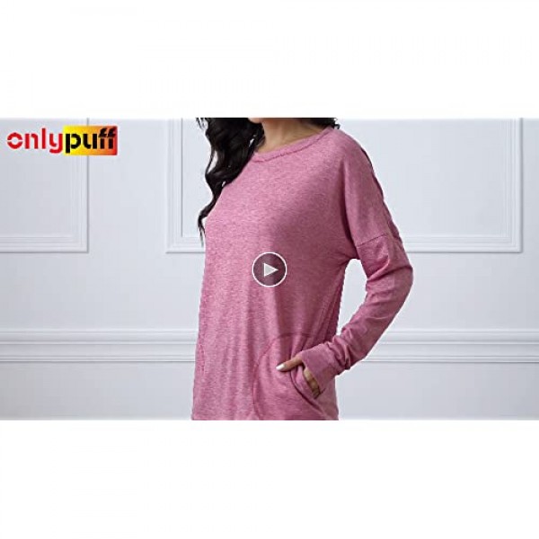 onlypuff Pocket Shirts for Women Casual Loose Fit Tunic Top Baggy Batwing Sleeve Comfy Tee Shirt