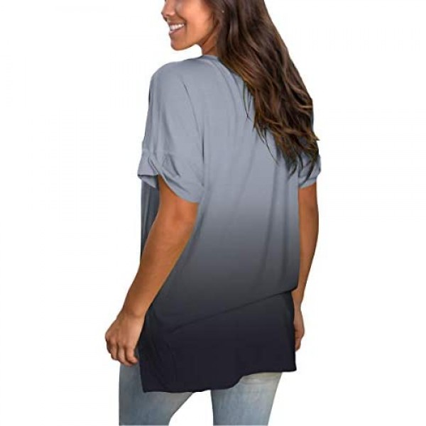SAMPEEL Womens Tops Short Sleeve Shirts V Neck Ombre Tee T Shirt Side Split Tunic