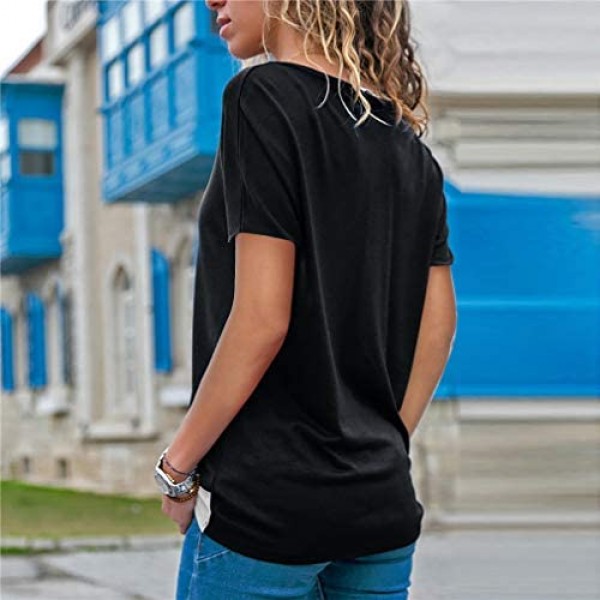 Sarin Mathews Womens Shirts Casual Tee Shirts Short Sleeve Patchwork Color Block Loose Fits Tunic Tops Blouses