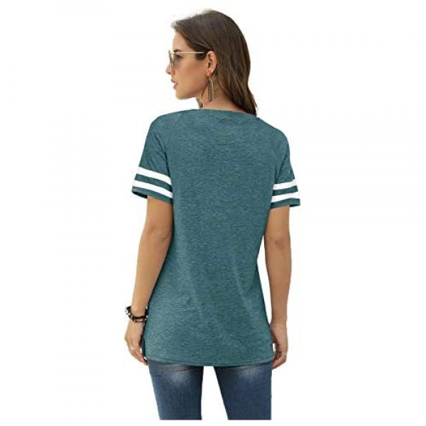 Sieanear Tshirts for Womens Short Sleeve Crewneck Striped Tops Summer