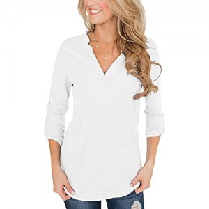 Topstype Womens 3/4 Roll Sleeve Tops V Neck Tee Casual Elegant Henley Shirts