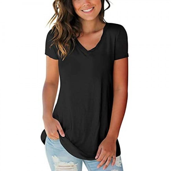 Women's T Shirts Short Sleeve V Neck Loose Casual Basic Tee Tops Summer T-Shirt