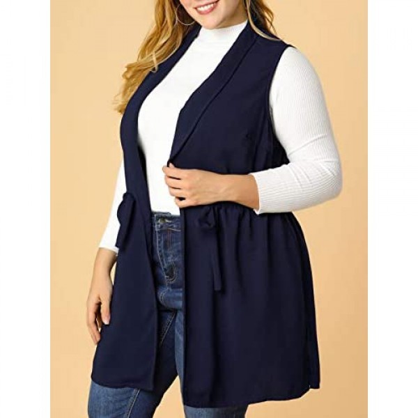 Agnes Orinda Women's Plus Size Vests Trench Cardigan Belted Wrap Sleeveless Open Draped Vest Mothers Day