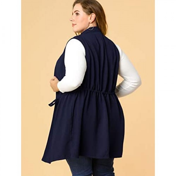 Agnes Orinda Women's Plus Size Vests Trench Cardigan Belted Wrap Sleeveless Open Draped Vest Mothers Day