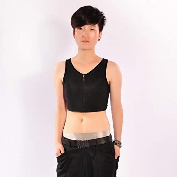 BaronHong Women Lesbian Tomboy Zip Up Tank Top Vest Chest Binder Stronger Bandage