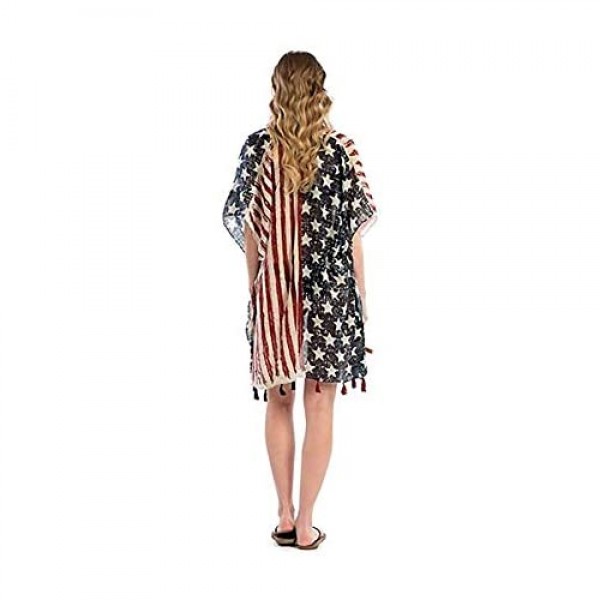 CCFW Women's USA Flag Theme Vintage Kimono Shawl Vest …