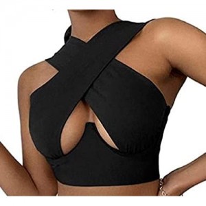 Criss Cross Halter Neck Tops Cutout Y2K Hollow Out Crop Vest Irregular Top for Women Sexy Streetwear