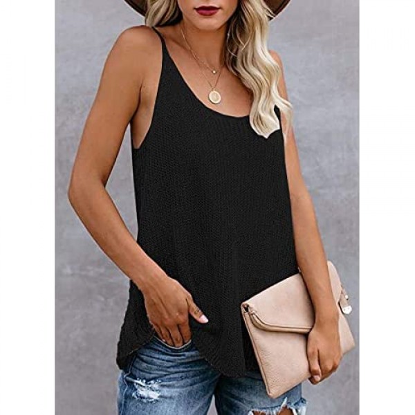 DINGZUO Women’s Summer Spaghetti Strappy Tank Tops Sexy Scoop Neck Knitted Sweater Blouse Casual Sleeveless Cami Vest Tops