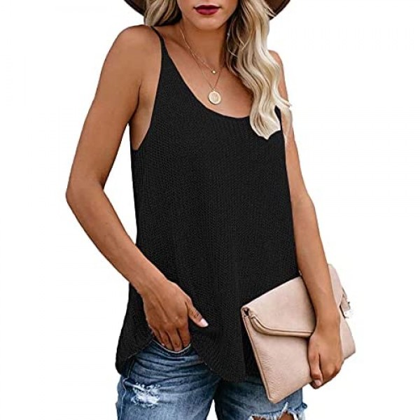 DINGZUO Women’s Summer Spaghetti Strappy Tank Tops Sexy Scoop Neck Knitted Sweater Blouse Casual Sleeveless Cami Vest Tops
