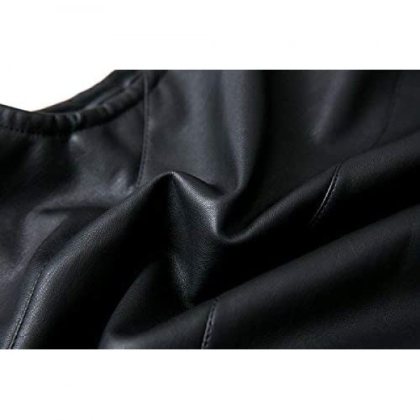 Escalier Women's Faux Leather Vest Splice Sleeveless Draped Collar Short Waistcoat