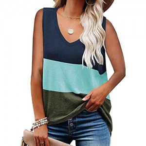 Esobo Womens Loose Fit Tank Tops V Neck Sleeveless Shirts Color Block Tees for Women