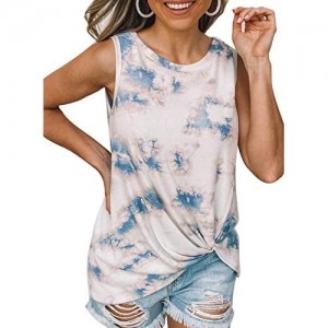 Eytino Women Tie Dye/Floral Printed Twisted Front Strappy Tank Tops Loose Casual Sleeveless Shirts Blouse(S-XXL)