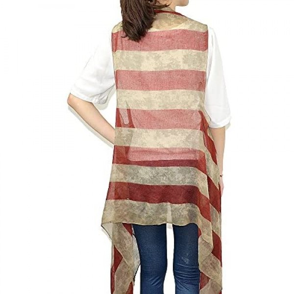 Faded American Flag Sleeveless Cardigan Vest