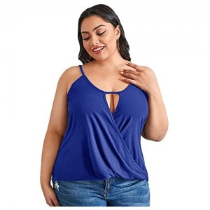 Floerns Women's Plus Size Solid Cut Out Sleeveless Wrap Front Cami Tank Top