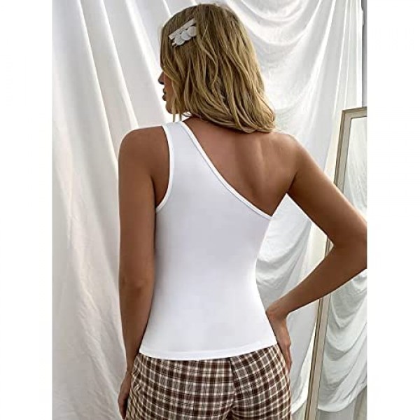 Floerns Women's Solid One Shoulder Sleeveless Asymmetrical Crop Tops