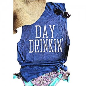 HDLTE Day Drinkin' Tank for Women Funny Letters Print Casual T-Shirt