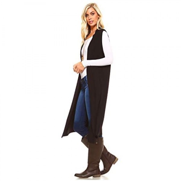 Isaac Liev Women's Sleeveless Cardigan – Casual Long Maxi Open Front Flowy Drape Lightweight Duster Vest Made in USA