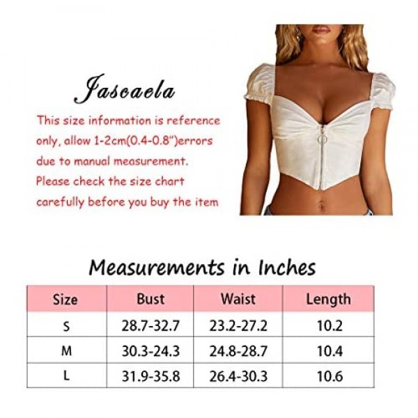 Jascaela Women Girls Sexy Zip Front Deep V Neck Crop Top Ruffle Sleeve Corset Cami Rave Club Shirt Vest