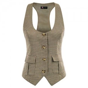 KANCY KOLE Women Waistcoat Button Vintage Vest Regular Fitted Fashion Dressy Suit with Pockets S-XXL