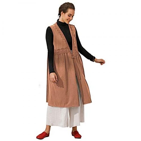 Les umes Womens Cotton Shawl Collar Maternity Vest Plus Size Sleeveless Cardigan Coat with Lace Trim