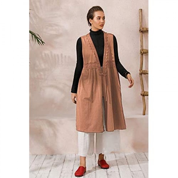 Les umes Womens Cotton Shawl Collar Maternity Vest Plus Size Sleeveless Cardigan Coat with Lace Trim