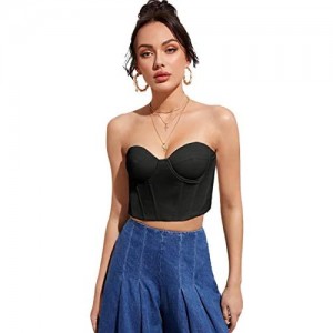 MakeMeChic Women's Lace Up Tie Back Sleeveless Strapless Bustier Tube Crop Top