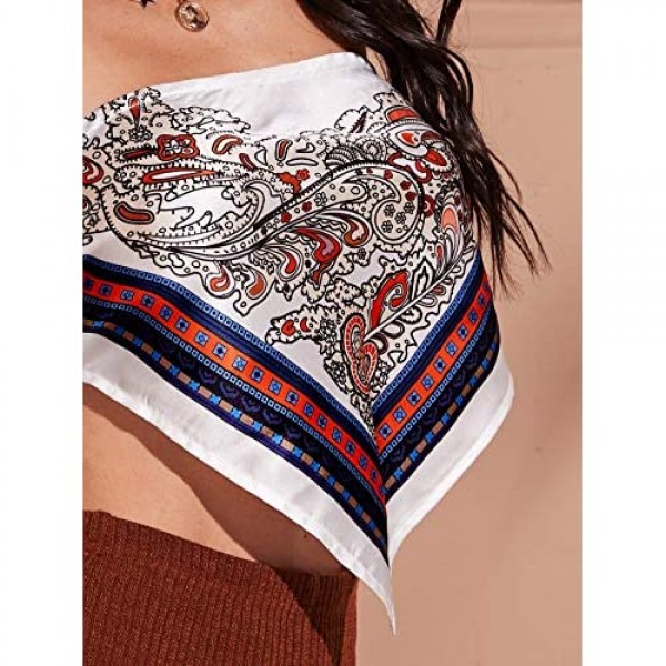 MakeMeChic Women's Tribal Print Tie Back Crop Vest Bandana Top