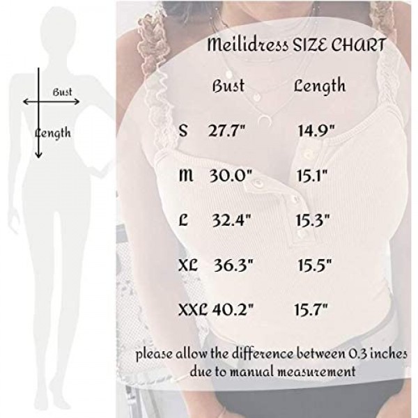 Meilidress Womens Sexy Sleeveless Tank Tops Ruffle Strap Bodycon Square Neck Button Ribbed Knit Blouse