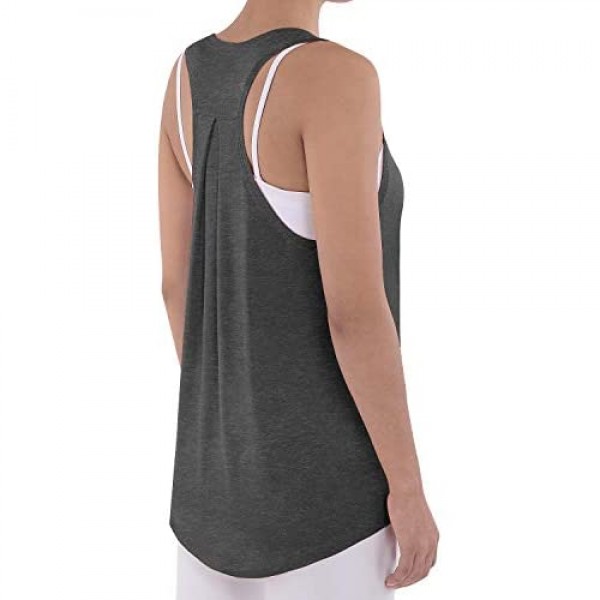 ODODOS Workout Yoga Tops for Womens Pleated Back Gym Shirts Running Tops Athletic Racerback Tank Tops