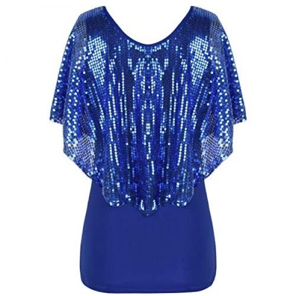 PrettyGuide Women's Tunic Tops Sequin Overlay Cold Shoulder Glitter Cocktail Party Blouse Top