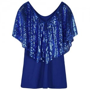 PrettyGuide Women's Tunic Tops Sequin Overlay Cold Shoulder Glitter Cocktail Party Blouse Top
