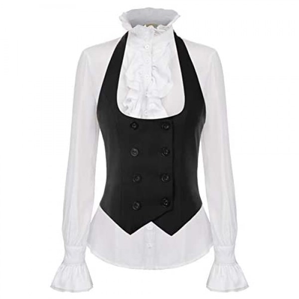 SCARLET DARKNESS Women Renaissance Waistcoat Halter Vest Button Down Dressy Vest