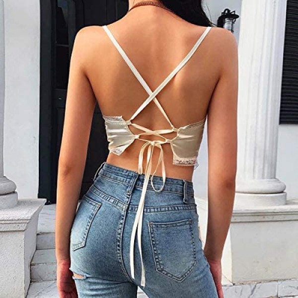 Women Sexy Y2K Aesthetic 90s Irregular Triangle Floral V-Neck Backless Vest Camisole Clubwear Crop Tank Top Blouse