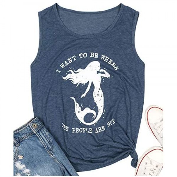 Women Sleeveless I Want to Be Where The People are Not Letter Print Tank Top Vest Top