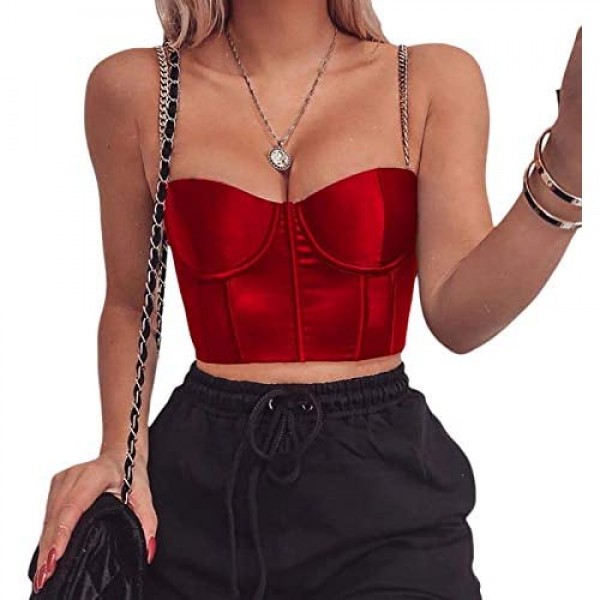 Women’s Corset Bustier Crop Top Sexy Push Up Off Shoulder Strap Tank Vest Y2K Top Streetwear Party Clubwear Bodice