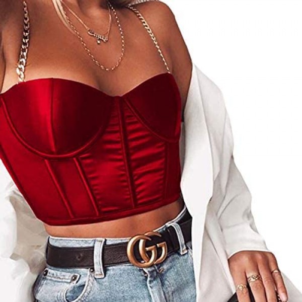 Women’s Corset Bustier Crop Top Sexy Push Up Off Shoulder Strap Tank Vest Y2K Top Streetwear Party Clubwear Bodice