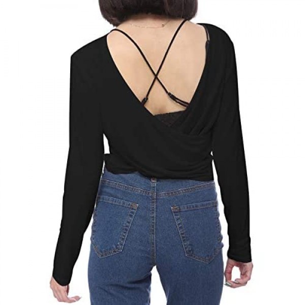 Anna-Kaci Women’s Criss Cross Wrap V Neck Reversible Slim Fit Long Sleeve Crop Top