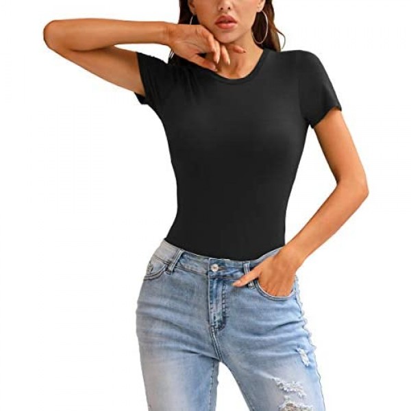 LAOLASI Women's Crew Neck Round Neck Long Sleeve Slim Fit Casual Basic Extender Bodysuit Daily Jumpsuit T Shirts