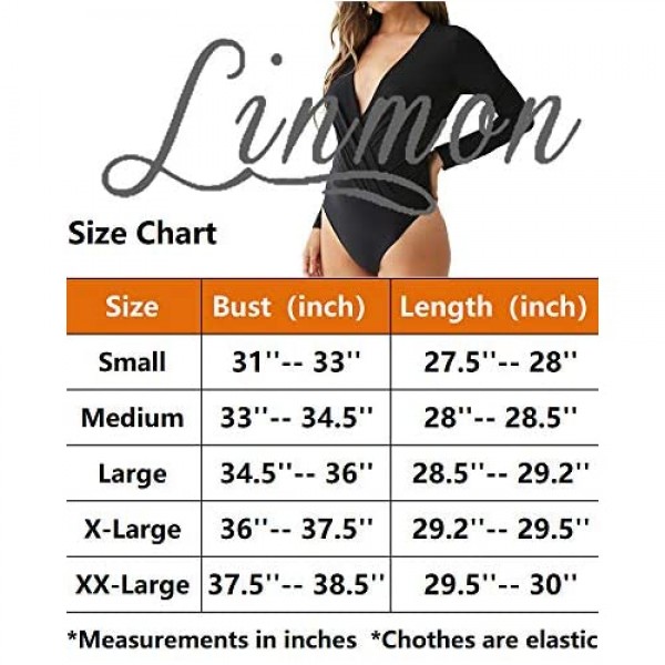 LINMON Women's Long Sleeve Bodysuit Surplice Ruched Plunge V Neck Stretchy Jumpsuit Leotards