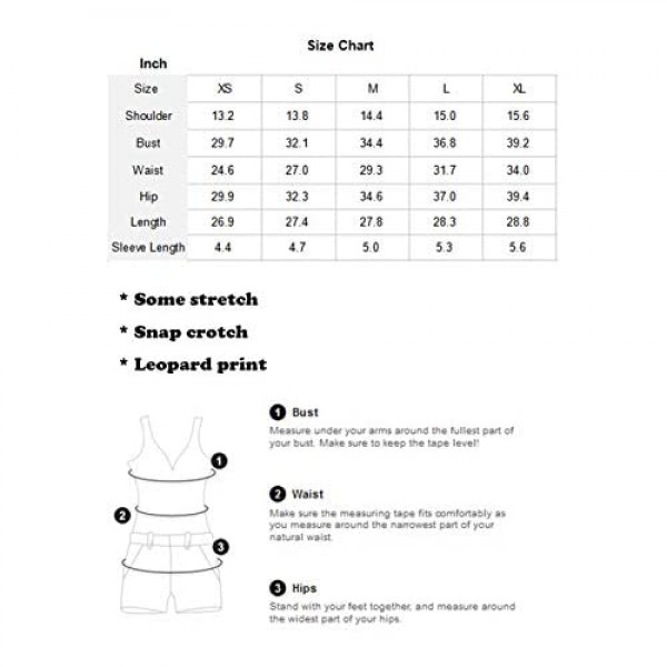 MakeMeChic Women's Short Sleeve Tops Basic V-Neck Leotard Bodysuit Jumpsuit Leopard M