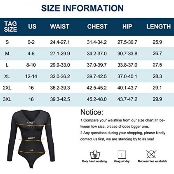 RACELO Bodysuit for Women Long Sleeve V Neck Sexy Stretchy Basic Bodysuits Jumpsuits