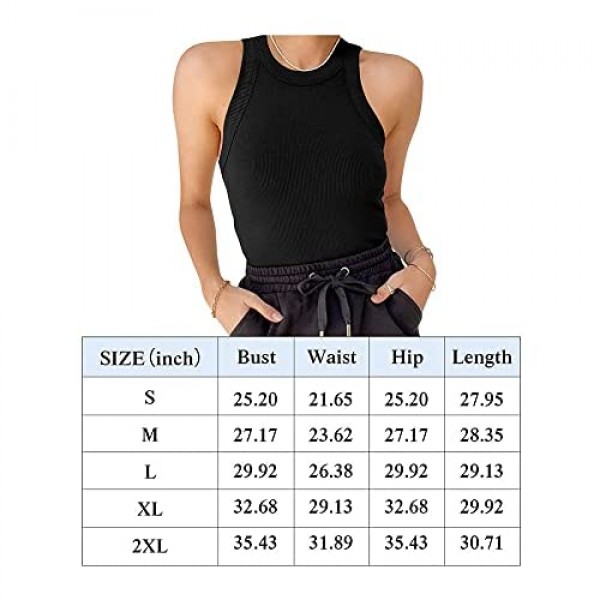 REORIA Women's Basic Sleeveless High Neck Racerback Fitted Ribbed Knit Tank Tops Halter Bodysuits