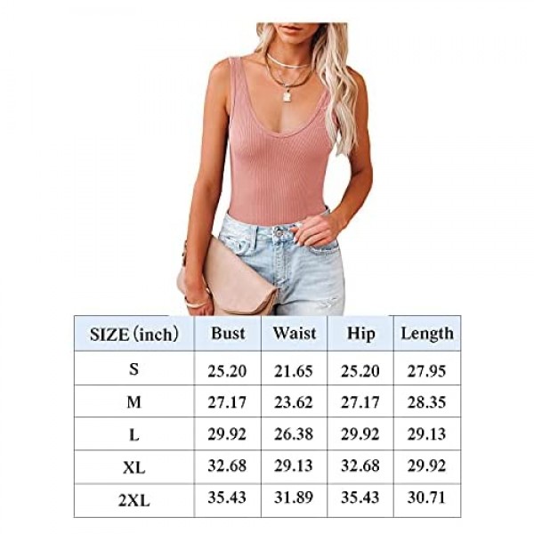 REORIA Women’s Sexy Scoop Neck Sleeveless Knit Ribbed Tank Top Bodysuits