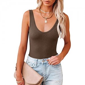 REORIA Women’s Sexy Scoop Neck Sleeveless Knit Ribbed Tank Top Bodysuits