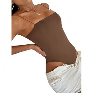 SheIn Women's Sleeveless Strappy Backless Bodysuit Skinny Bodycon Leotard Tops