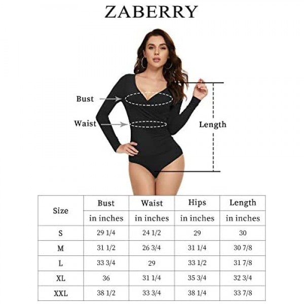 ZABERRY Women's Ruched Wrap Elegant Long Sleeves Cross Front Deep V Neck Bodysuit