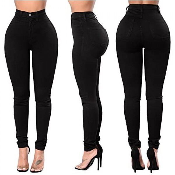 Aodrusa Womens Skinny Jeans High Waisted Stretch Slim Denim Butt Lift Pencil Pants Black