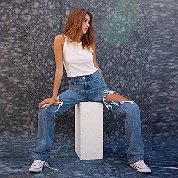 Auriviz Womens Patchwork Y2K Jeans High Waist Pants Straight Leg Stretch Frayed Demin Casual Trousers